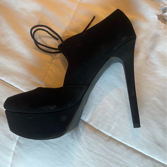 Suede High Heel Platform Tie Up Pumps Charolette Russe Black Shoes - Picture 10 of 11